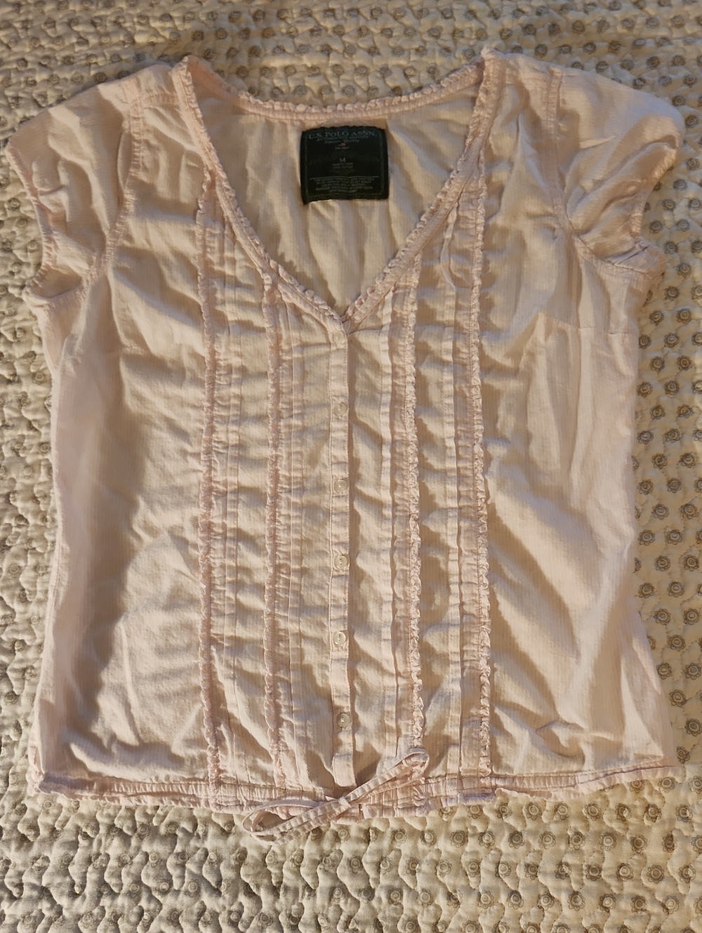 U.S. Polo Assn. Light Pink Pintuck V-Neck Blouse